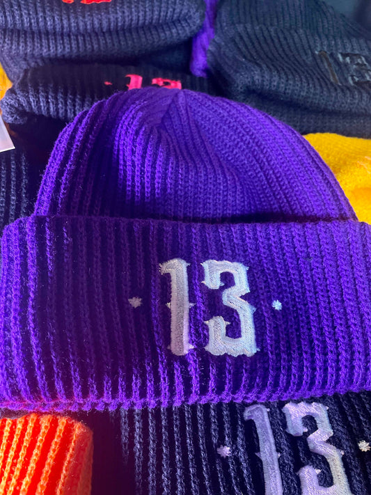 Luxury 13 Beanie - White on purple