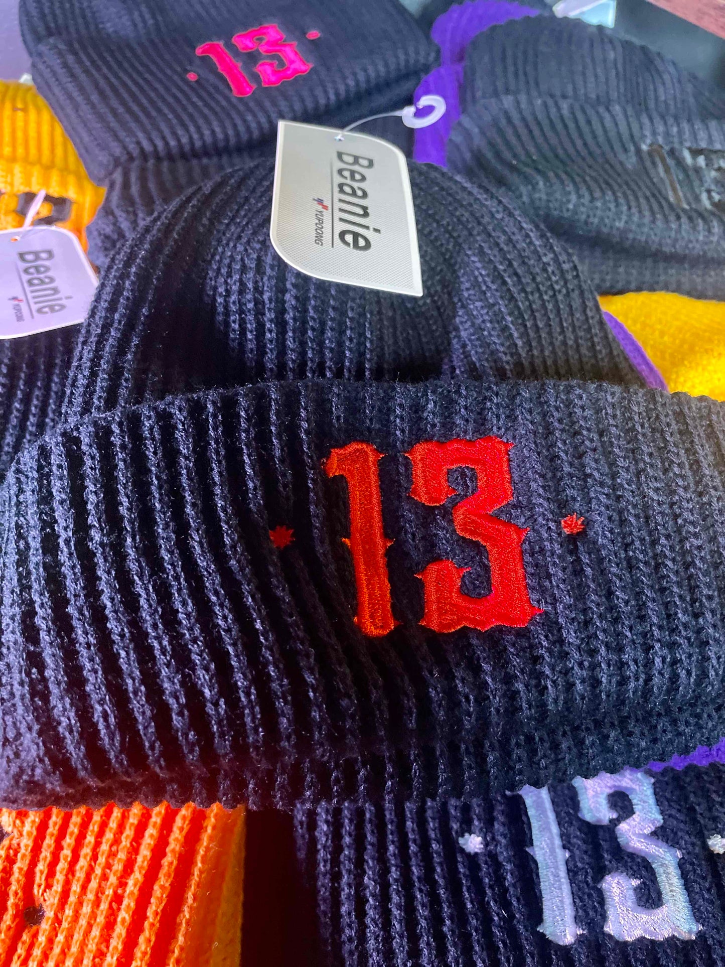 Luxury 13 Beanie - Red on black