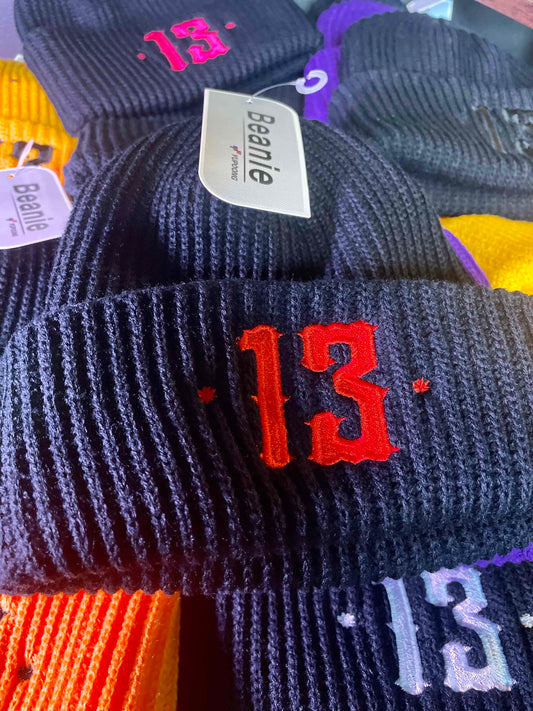 Luxury 13 Beanie - Red on black