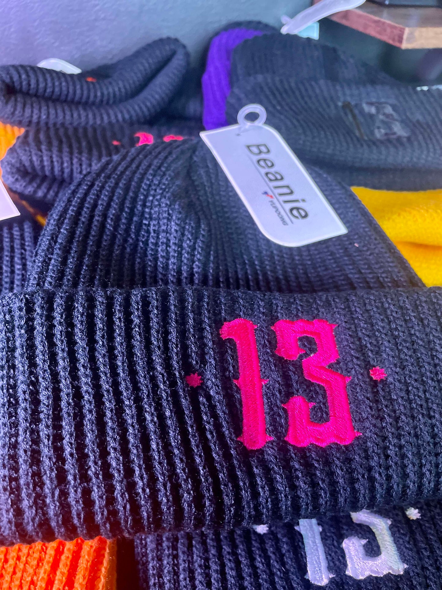 Luxury 13 Beanie - Pink on black