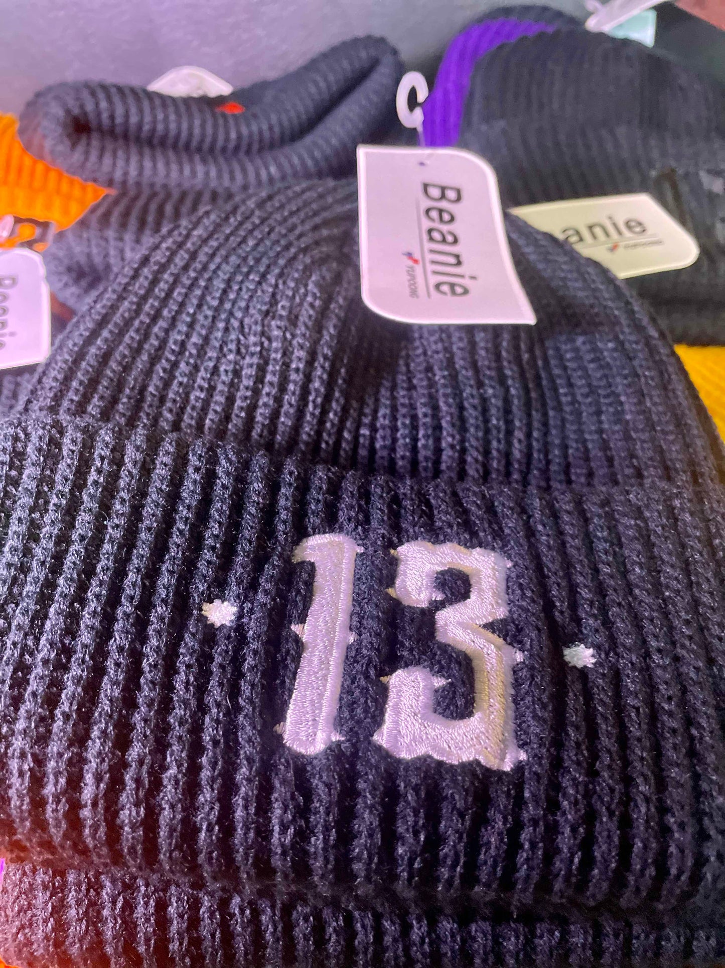 Luxury 13 Beanie - White on black