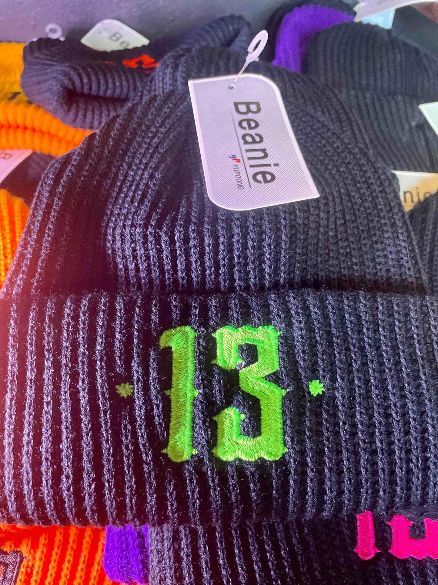 Luxury 13 Beanie - Green on black