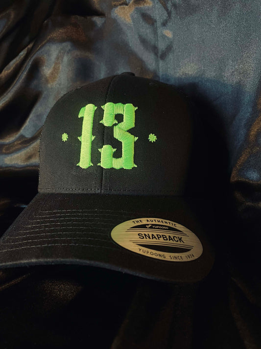 Retro Trucker 13 Snapback Cap - Green on Black