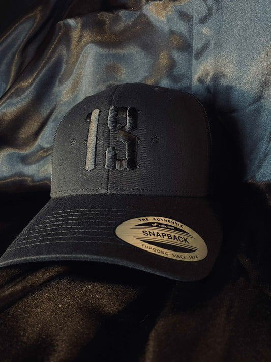 Retro Trucker 13 Snapback Cap - Black on black