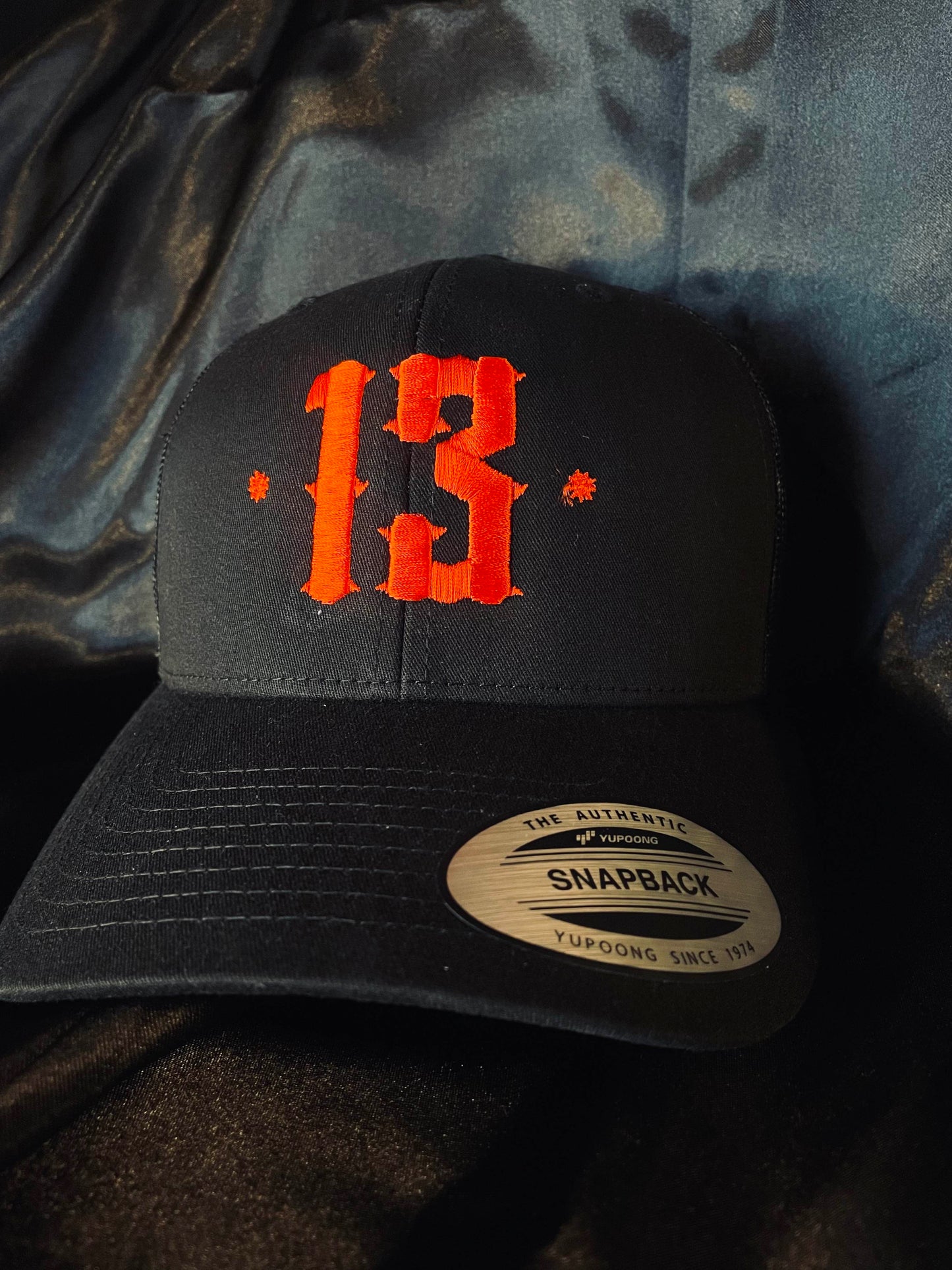 Retro Trucker 13 Snapback Cap - Red on black