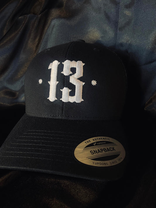 Retro Trucker 13 Snapback Cap - White on Black